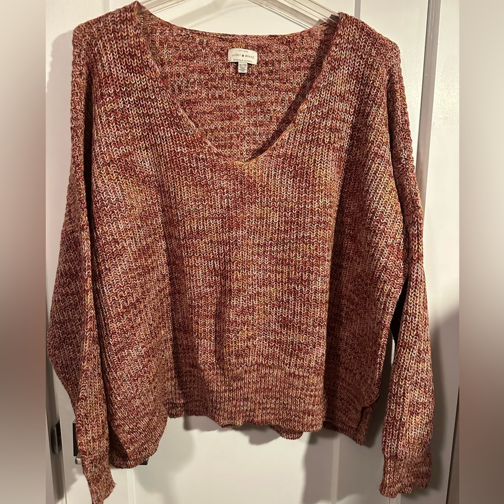 Lucky Brand Long Sleeve Sweater. XL. Orange tweed. Excellent Condition.